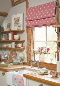 Roman blind, made in Mika stonewash cotton in Rose, £52 per m, Susie Watson Designs